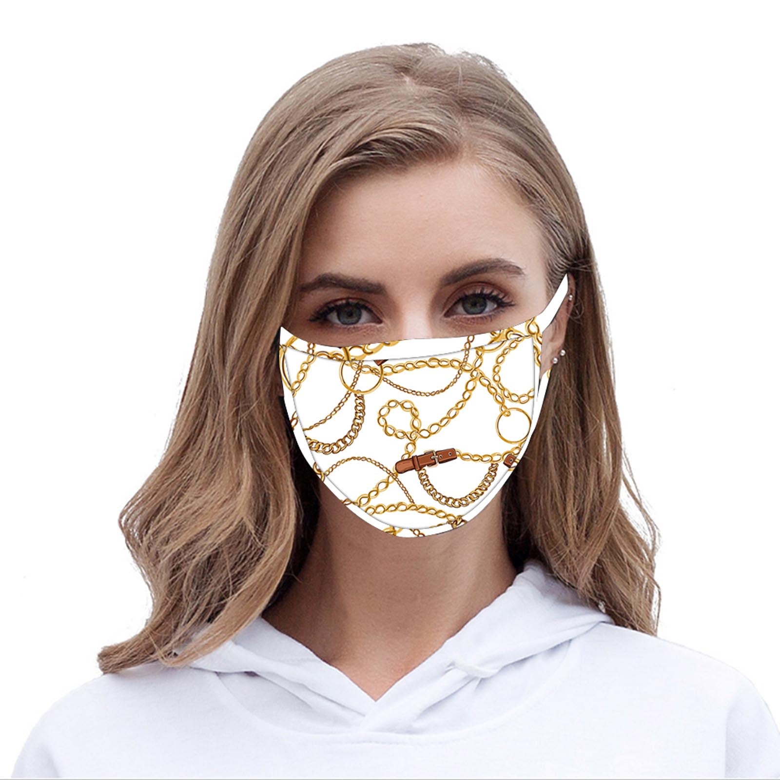 FCM-041 American Bling  White Chain Print Cloth face Mask 1Pcs