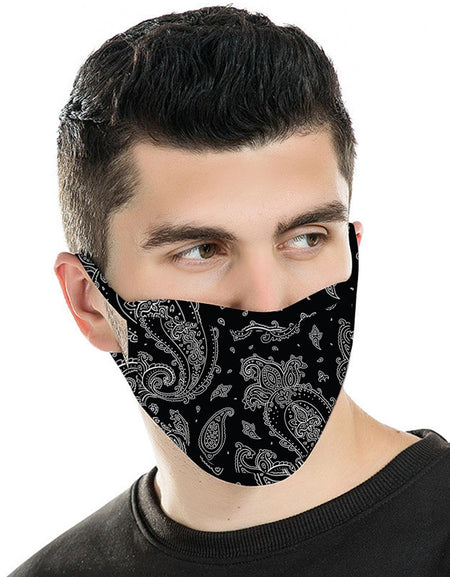 FCM-044  American Bling  Black Paisley Print Cloth face Mask 1Pcs