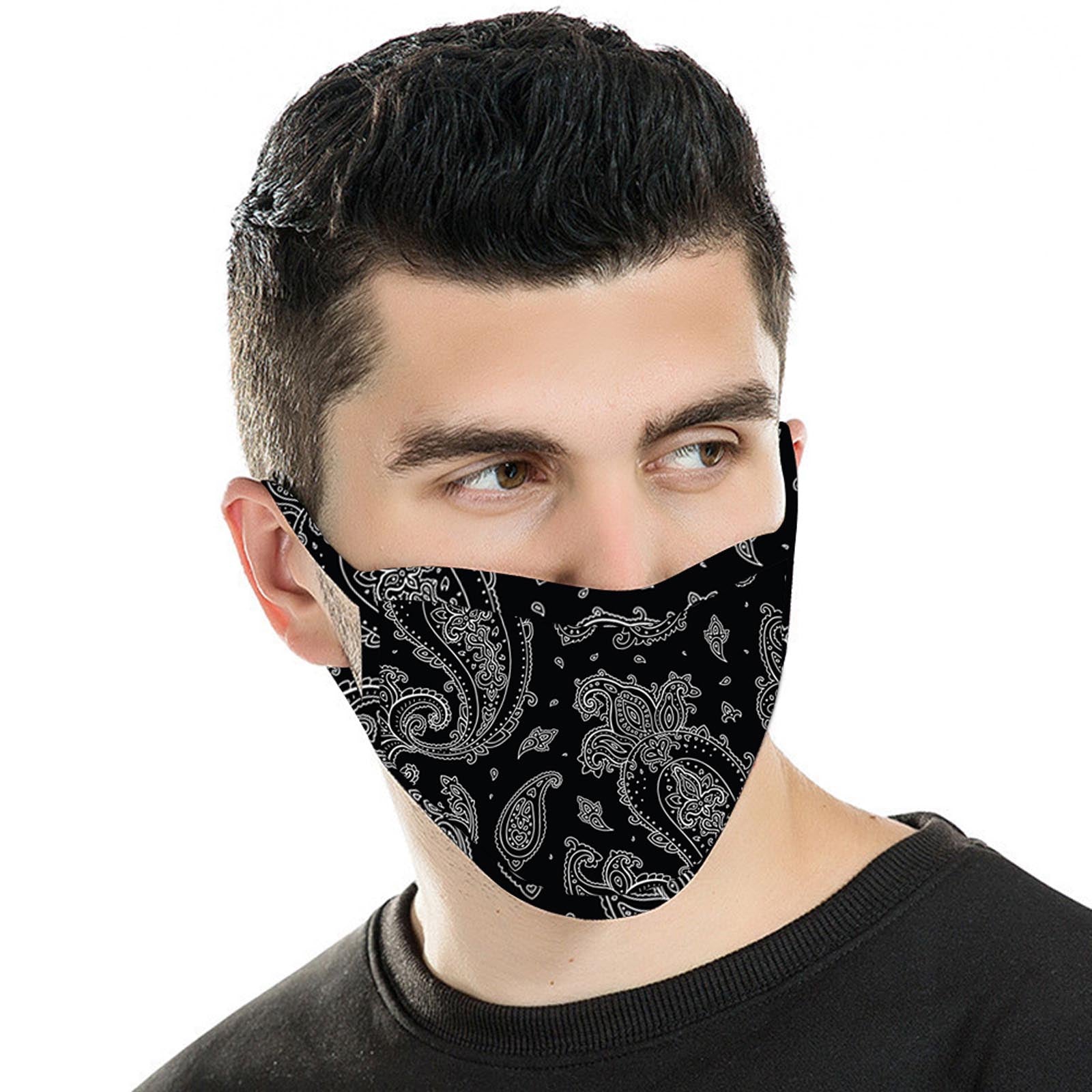 FCM-044  American Bling  Black Paisley Print Cloth face Mask 1Pcs