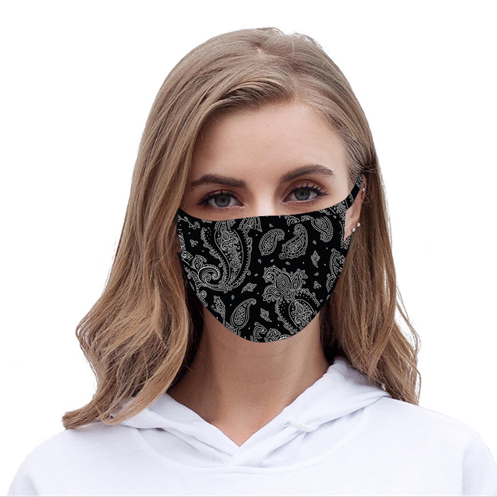 FCM-044  American Bling  Black Paisley Print Cloth face Mask 1Pcs