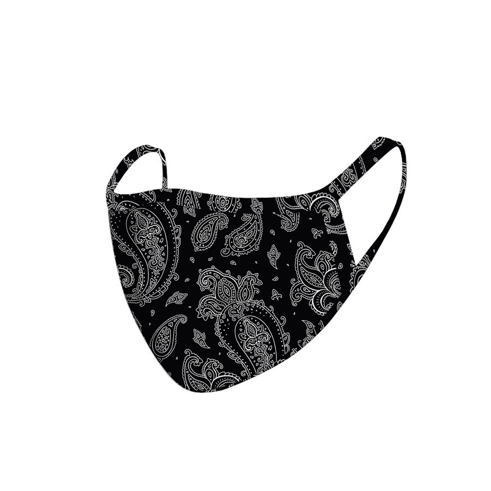 FCM-044  American Bling  Black Paisley Print Cloth face Mask 1Pcs