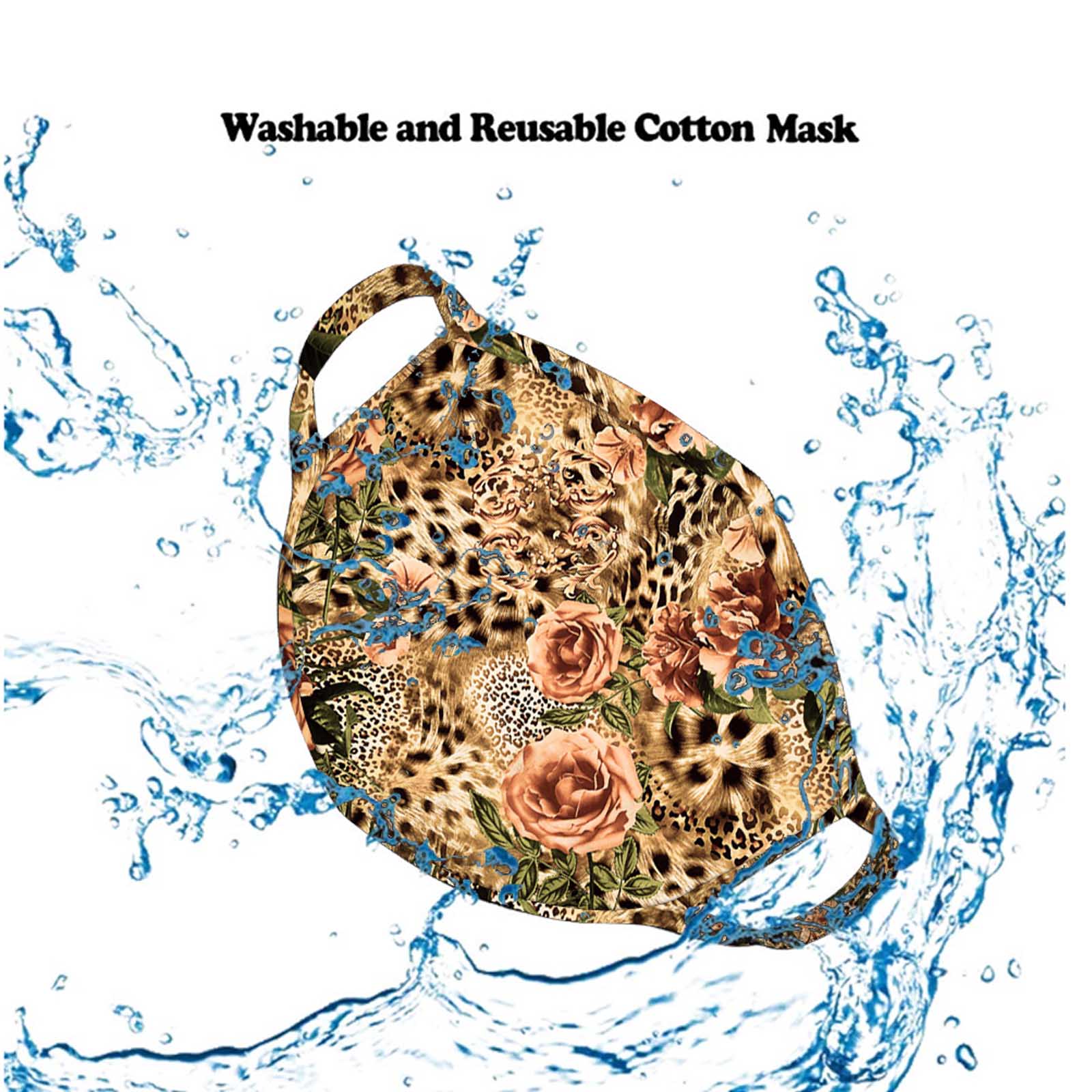 FCM-045  American Bling Leopard Flower Print Cloth Face Mask 1Pcs