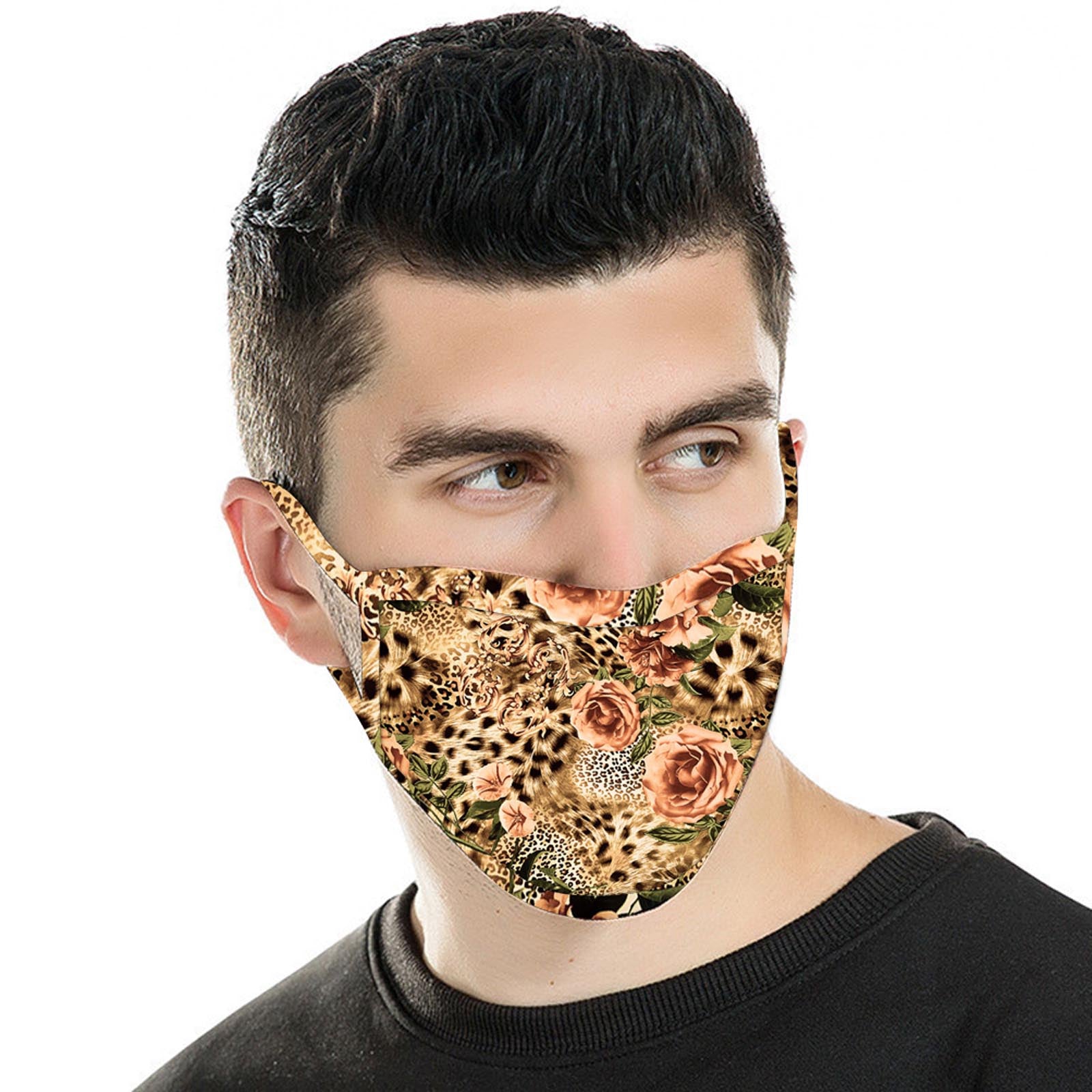 FCM-045  American Bling Leopard Flower Print Cloth Face Mask 1Pcs