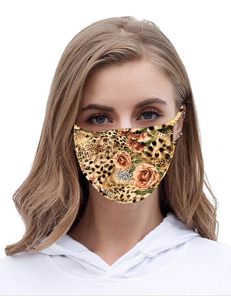 FCM-045  American Bling Leopard Flower Print Cloth Face Mask 1Pcs