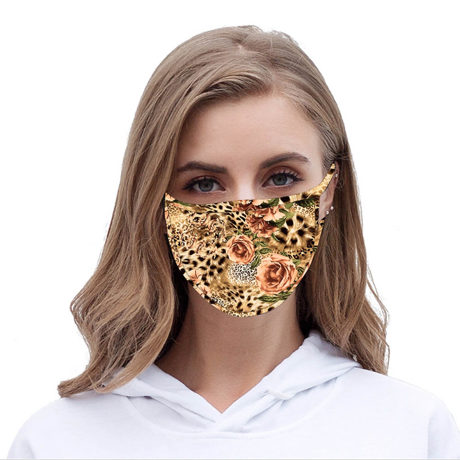 FCM-045  American Bling Leopard Flower Print Cloth Face Mask 1Pcs
