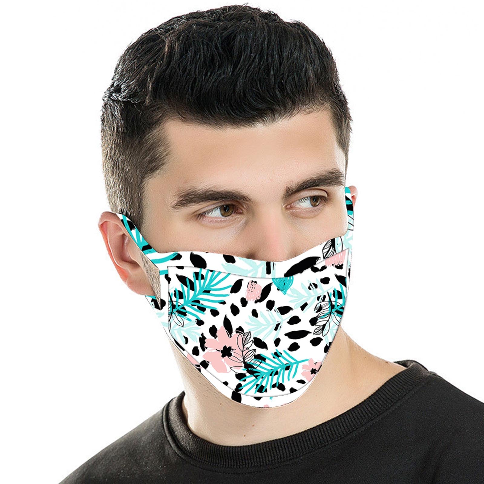 FCM-046  American Bling White Floral Print Cloth Face Mask 1Pcs