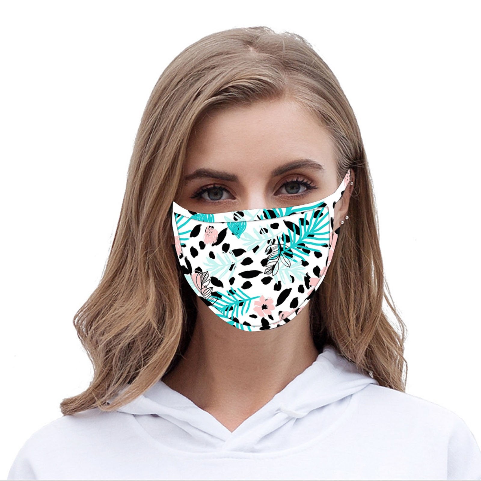 FCM-046  American Bling White Floral Print Cloth Face Mask 1Pcs