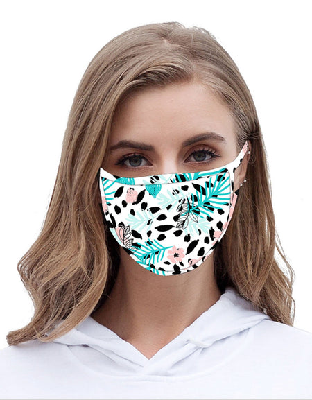 FCM-046  American Bling White Floral Print Cloth Face Mask 1Pcs