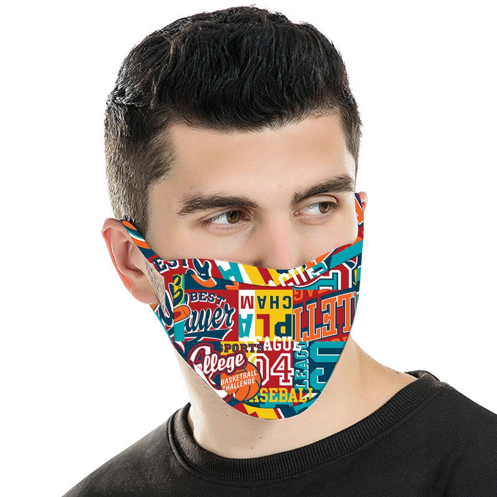 FCM-048  American Bling Multi Color Words Print Cloth Face Mask 1Pcs