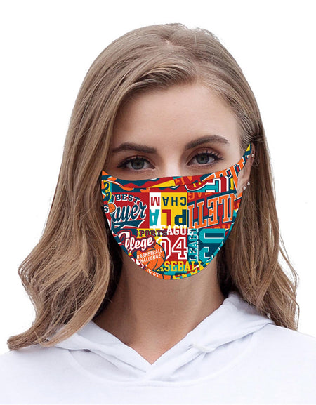 FCM-048  American Bling Multi Color Words Print Cloth Face Mask 1Pcs