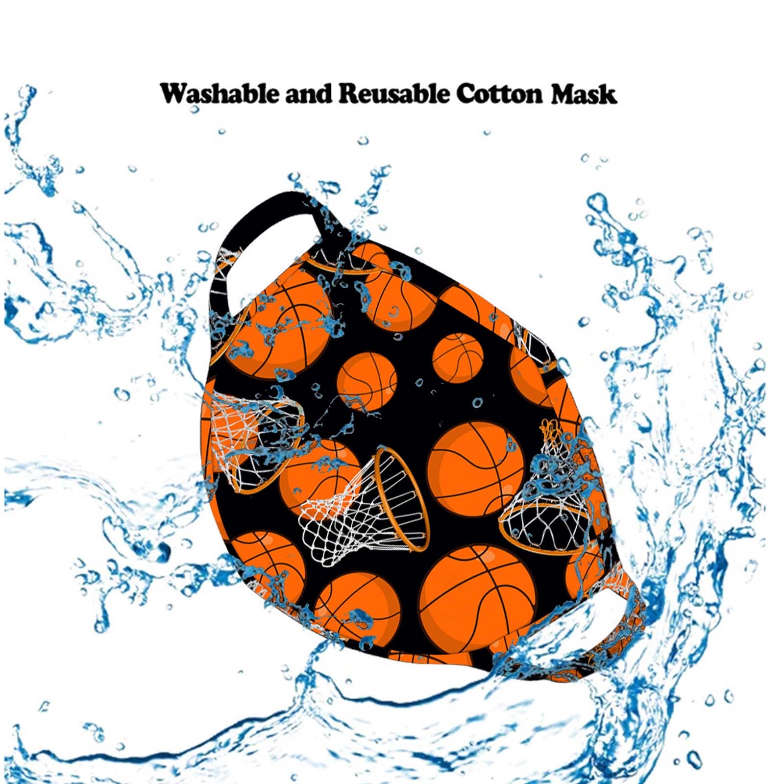 FCM-049 American Bling  Basket Ball and Hoops Print Cloth Face Mask -1Pcs