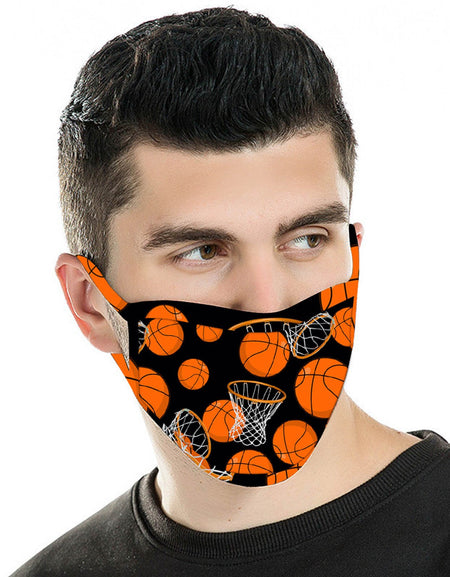 FCM-049 American Bling  Basket Ball and Hoops Print Cloth Face Mask -1Pcs