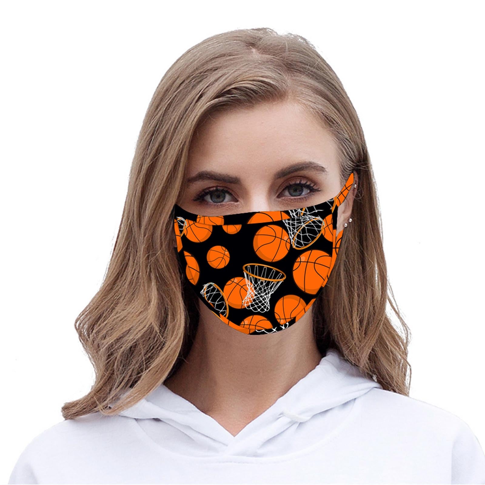 FCM-049 American Bling  Basket Ball and Hoops Print Cloth Face Mask -1Pcs