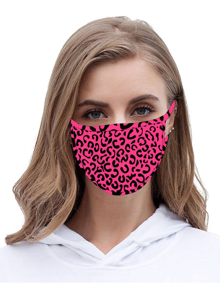 FCM-052  American Bling Hot Pink Leopard Print Cloth face Mask 1Pcs