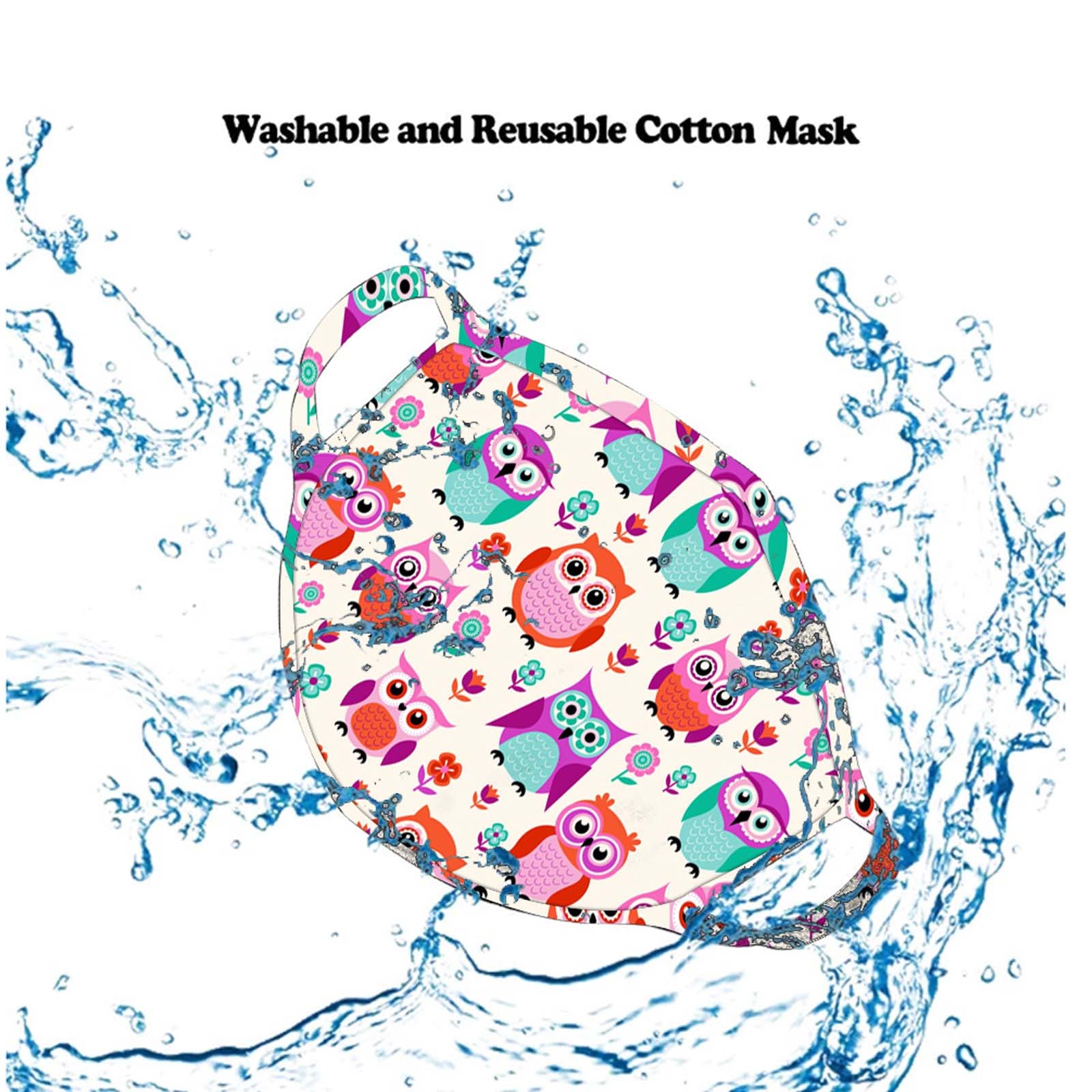 FCM-054  American Bling White Owl Print Cloth Face Mask 1Pcs