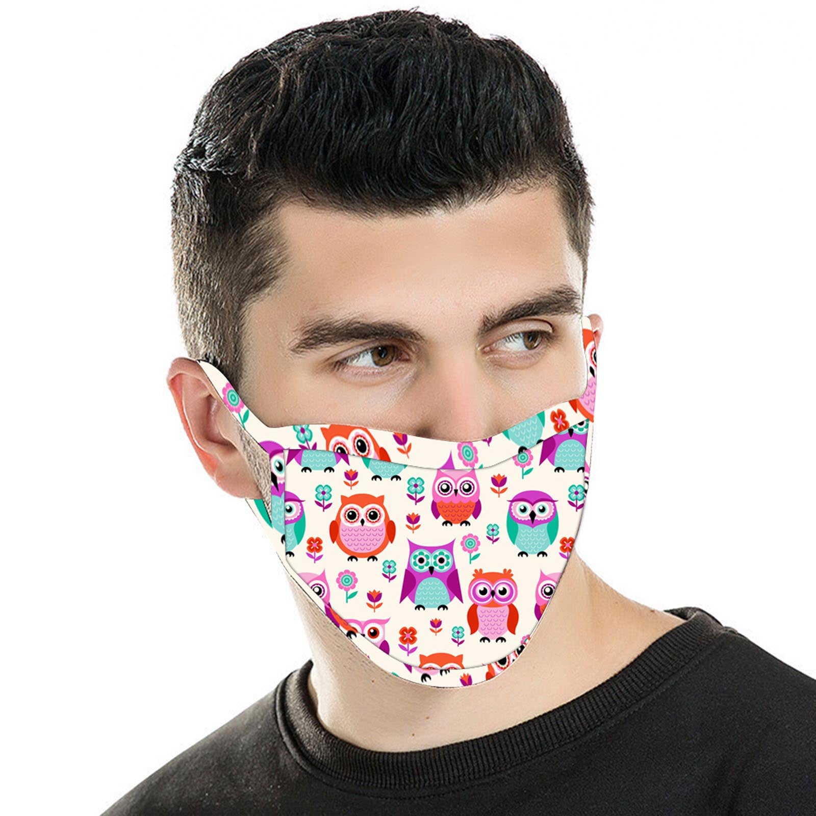FCM-054  American Bling White Owl Print Cloth Face Mask 1Pcs