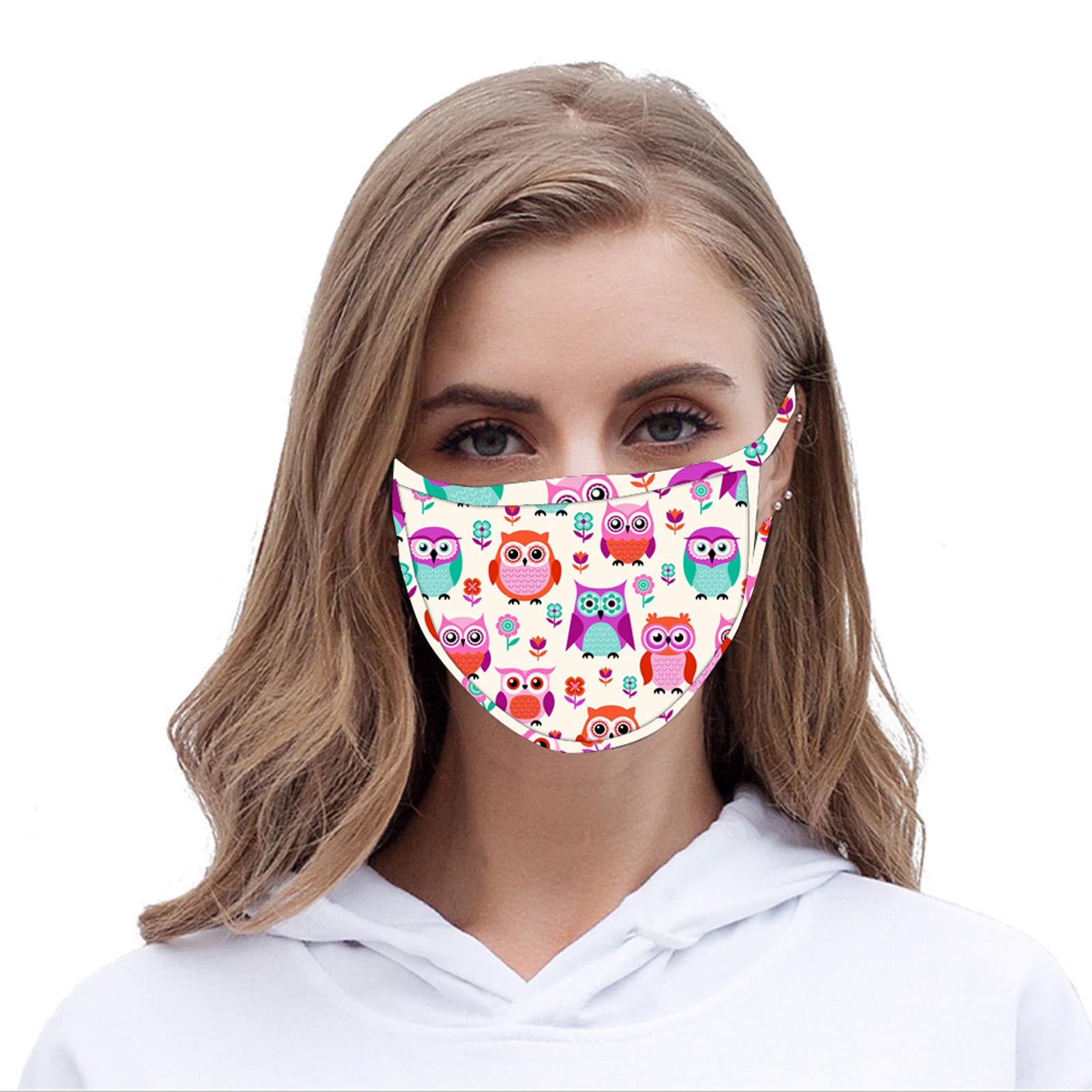 FCM-054  American Bling White Owl Print Cloth Face Mask 1Pcs