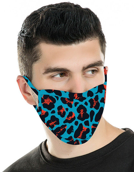 FCM-056  American Bling Blue Leopard Print Cloth Face Mask 1Pcs