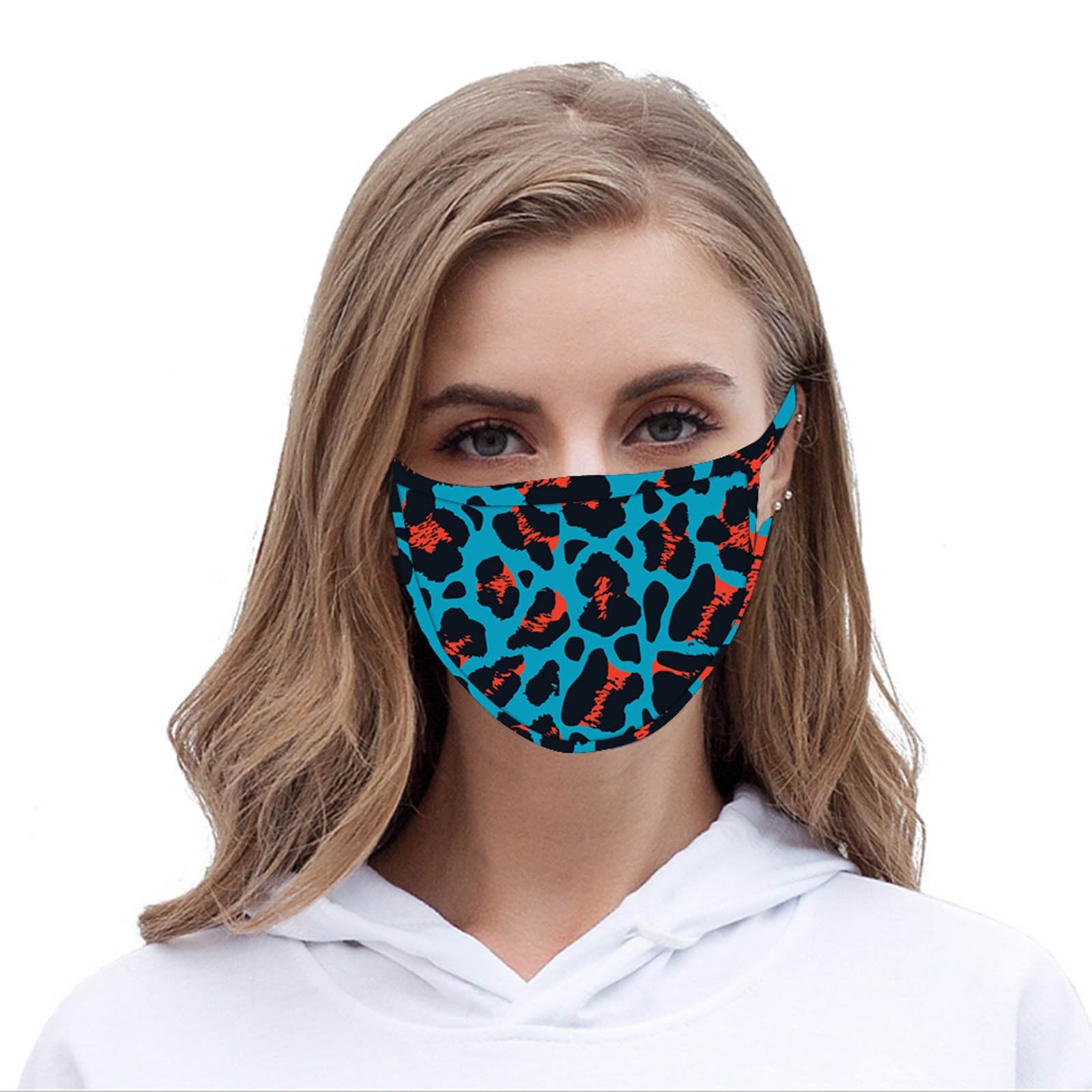 FCM-056  American Bling Blue Leopard Print Cloth Face Mask 1Pcs