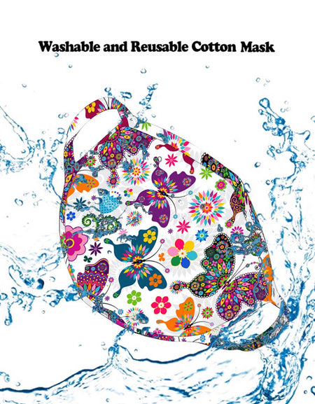 FCM-059  American Bling White Butterfly Print Cloth Face Mask 1Pcs