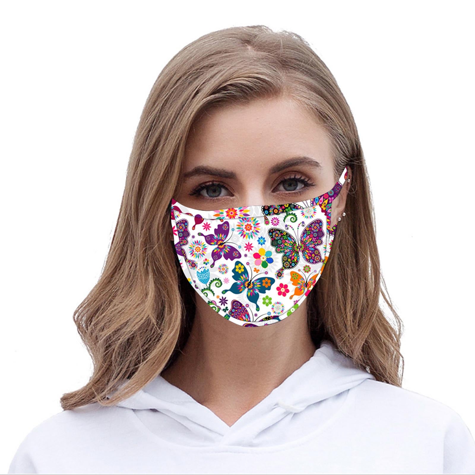FCM-059  American Bling White Butterfly Print Cloth Face Mask 1Pcs