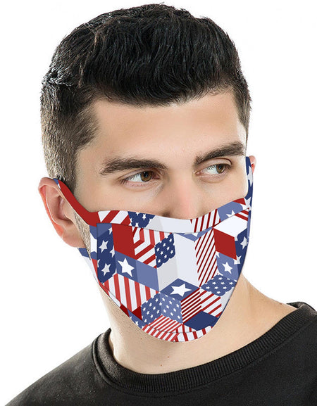 FCM-065 American Bling US Flag Collection Print Fabric Face Mask Double Layer -1Pcs