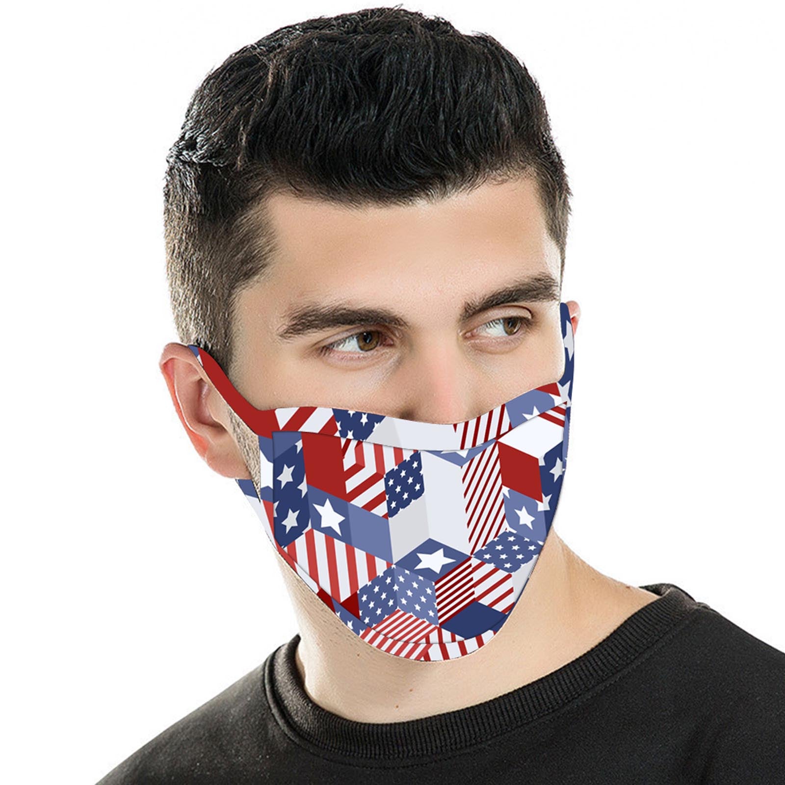 FCM-065 American Bling US Flag Collection Print Fabric Face Mask Double Layer -1Pcs