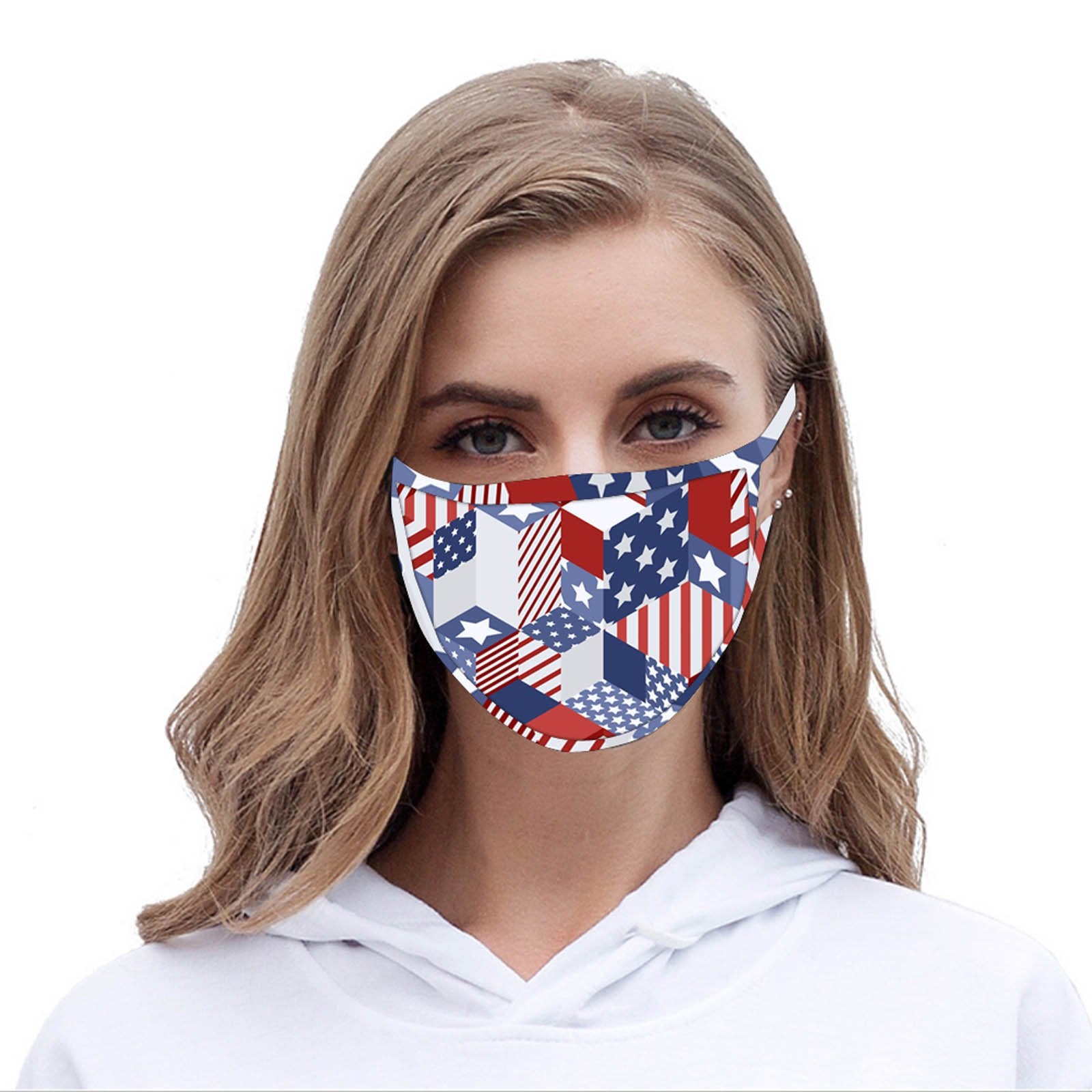 FCM-065 American Bling US Flag Collection Print Fabric Face Mask Double Layer -1Pcs