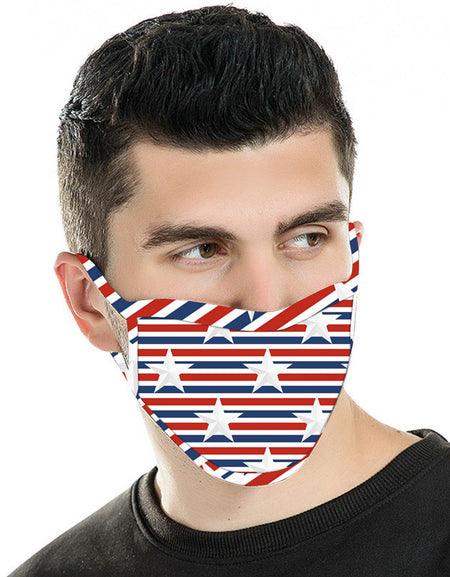 FCM-066 American Bling Stars & Stripes Print Fabric Face Mask Double Layer -1Pcs