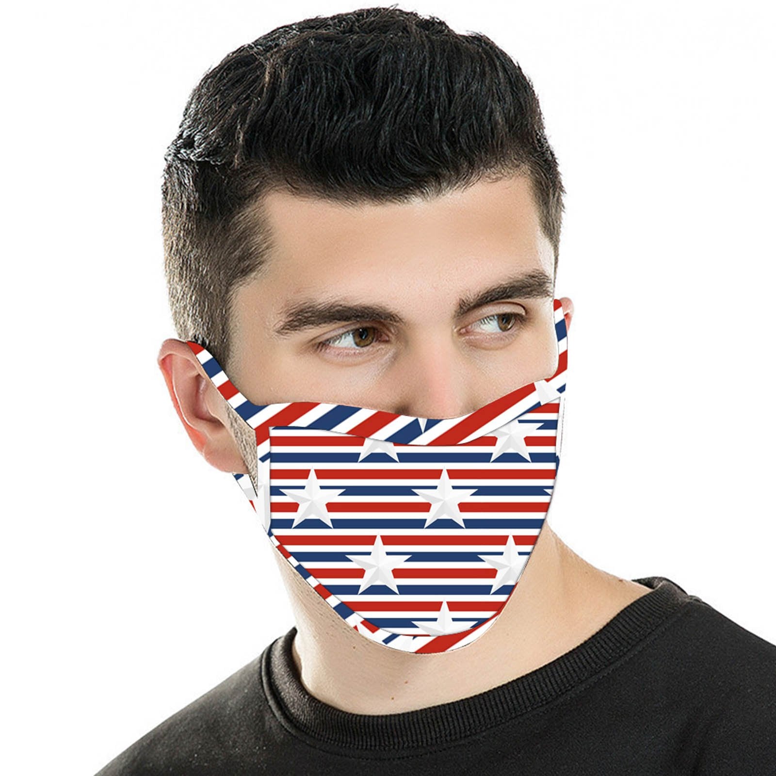 FCM-066 American Bling Stars & Stripes Print Fabric Face Mask Double Layer -1Pcs