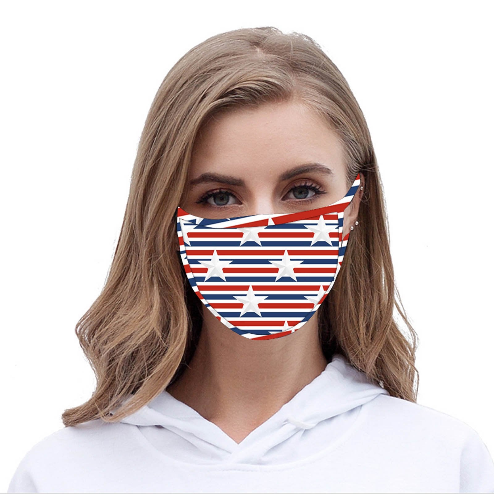 FCM-066 American Bling Stars & Stripes Print Fabric Face Mask Double Layer -1Pcs