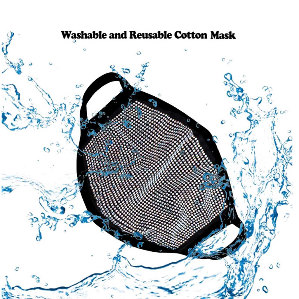 FCM-B103  American Bling White Bling Bling Fabric Mask Double Layer 1Pcs Set