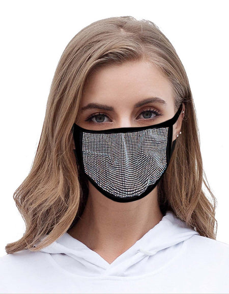FCM-B103  American Bling White Bling Bling Fabric Mask Double Layer 1Pcs Set