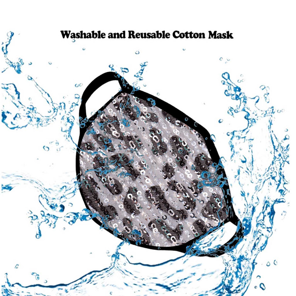 FCM-B105  American Bling Sequin Leopard Print Fabric Mask Double Layer 1Pcs Set