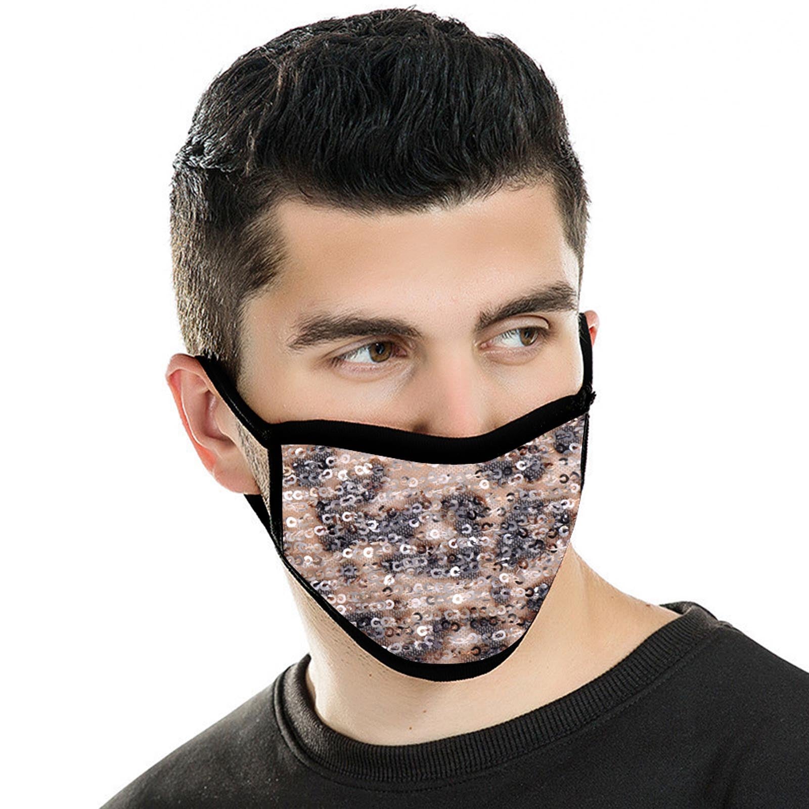 FCM-B105  American Bling Sequin Leopard Print Fabric Mask Double Layer 1Pcs Set