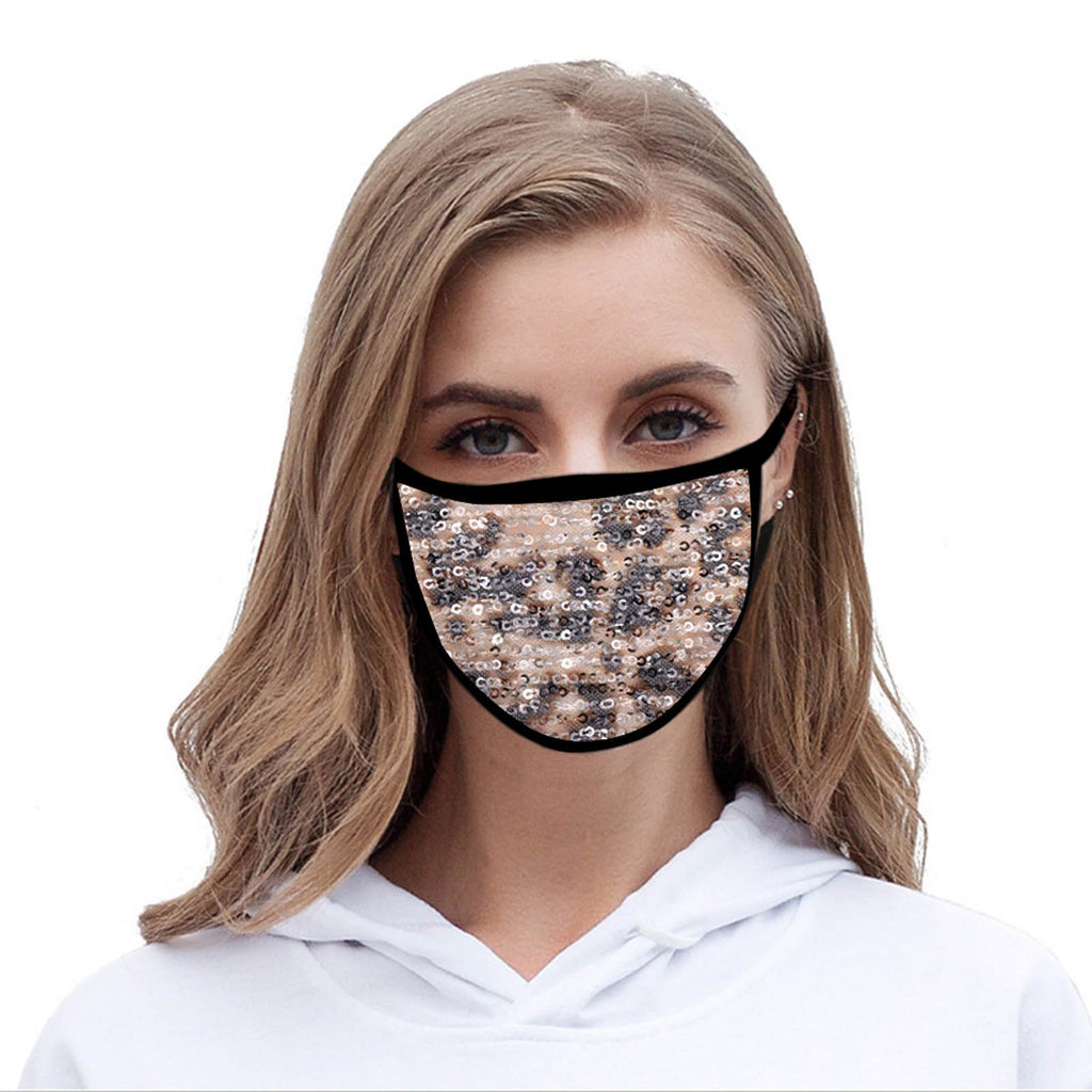 FCM-B105  American Bling Sequin Leopard Print Fabric Mask Double Layer 1Pcs Set