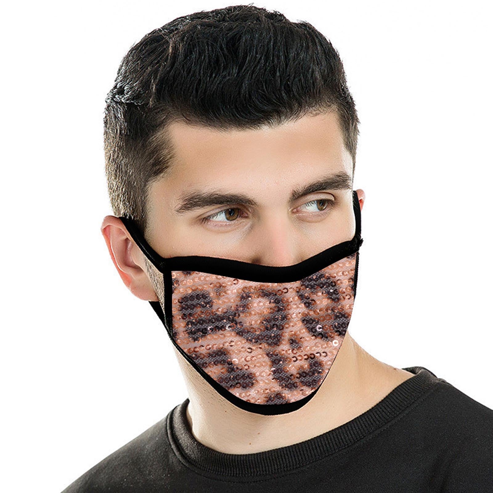 FCM-B105  American Bling Sequin Leopard Print Fabric Mask Double Layer 1Pcs Set