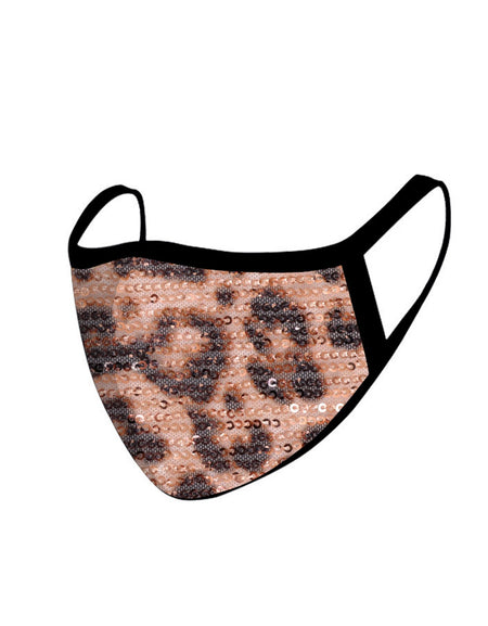 FCM-B105  American Bling Sequin Leopard Print Fabric Mask Double Layer 1Pcs Set