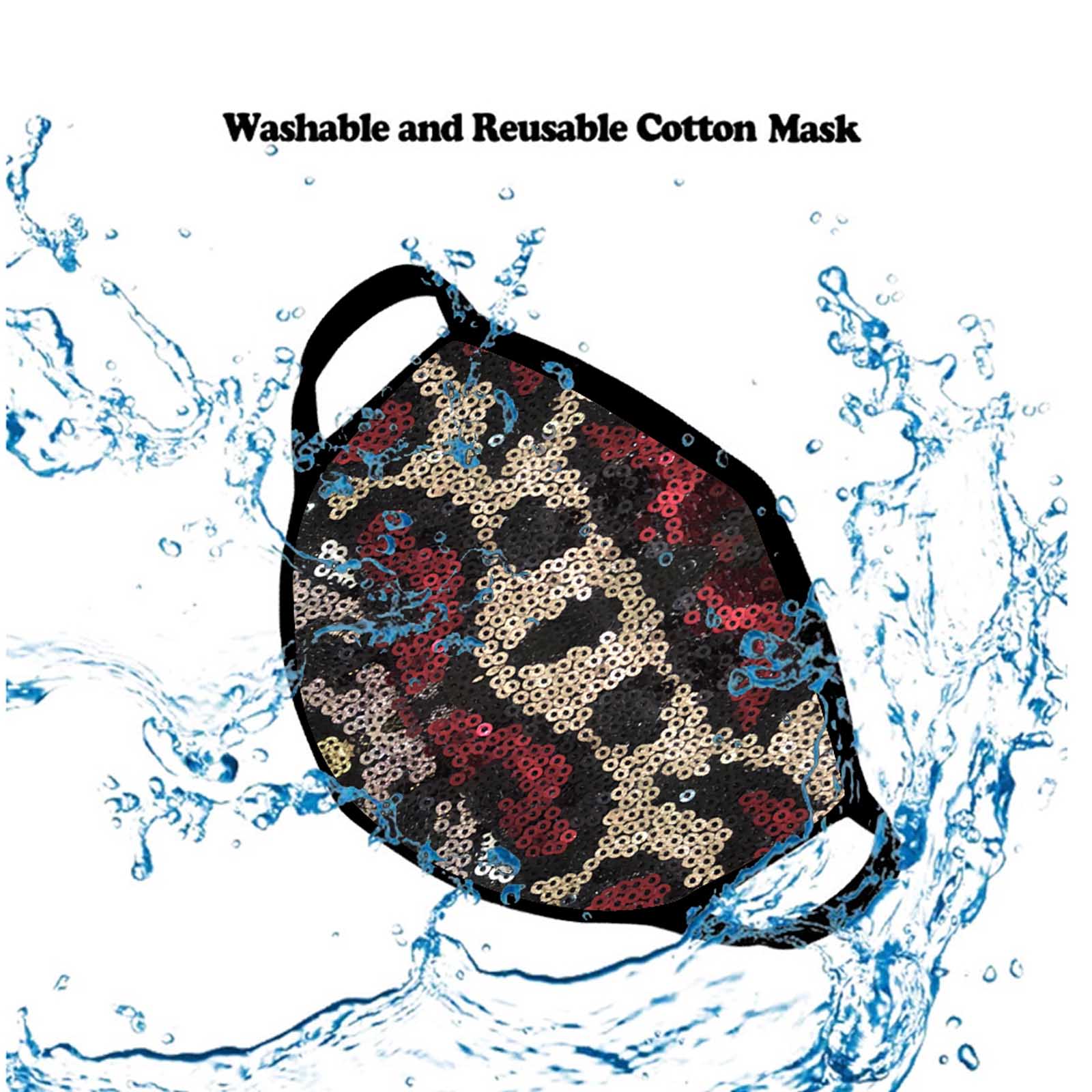 FCM-B106  American Bling Sequin Bling Pattern Print Fabric Mask Double Layer 1Pcs Set