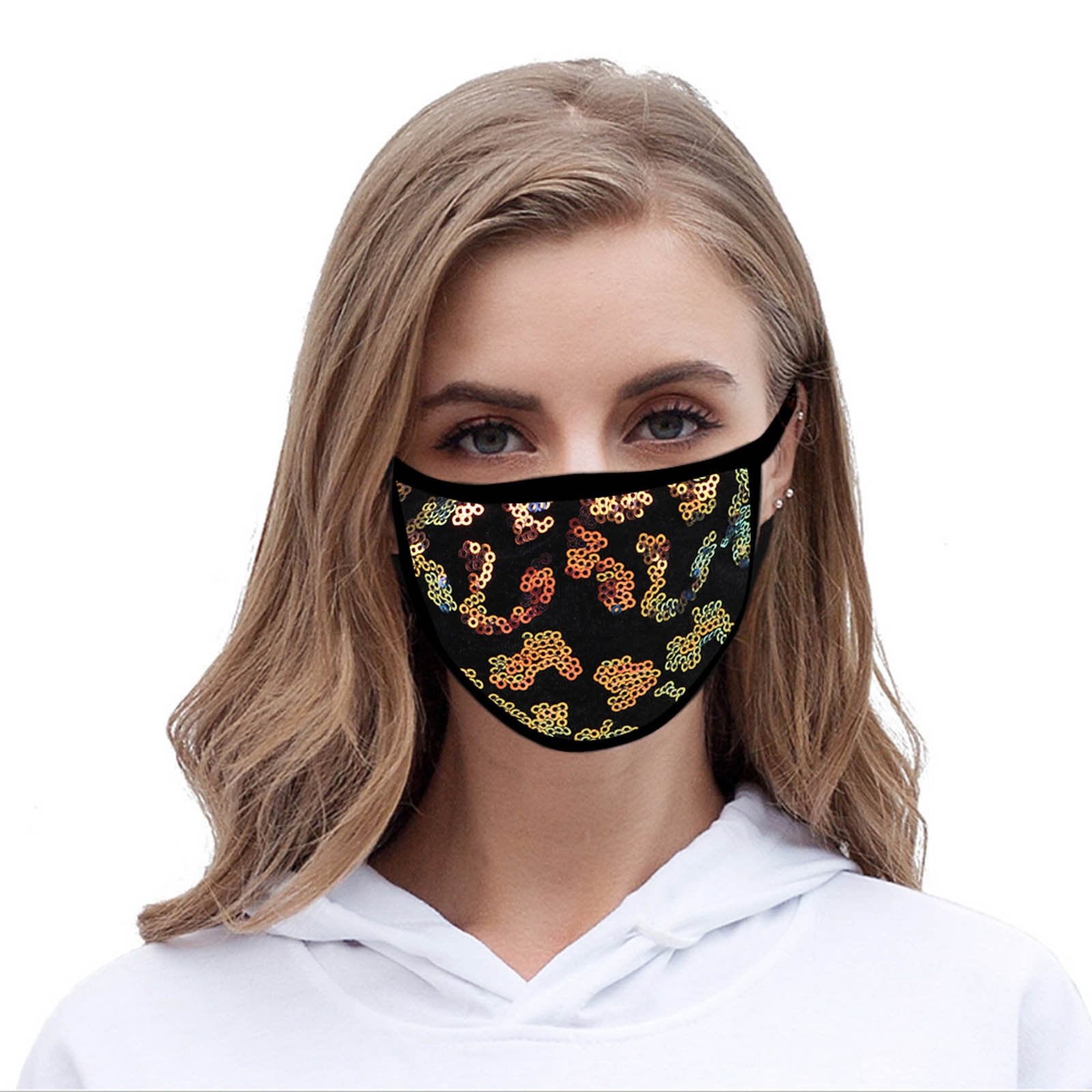 FCM-B109  American Bling Sequins Bling Fabric Mask Double Layer 1Pcs Set