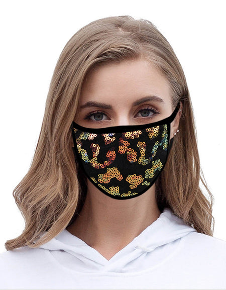 FCM-B109  American Bling Sequins Bling Fabric Mask Double Layer 1Pcs Set