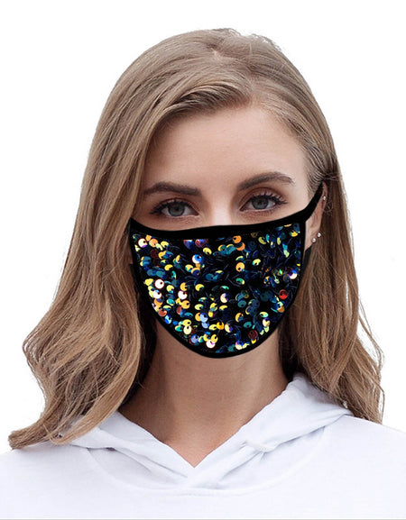 FCM-B108  American Bling Sequins Bling Pattern Print Fabric Mask Double Layer 1Pcs Set