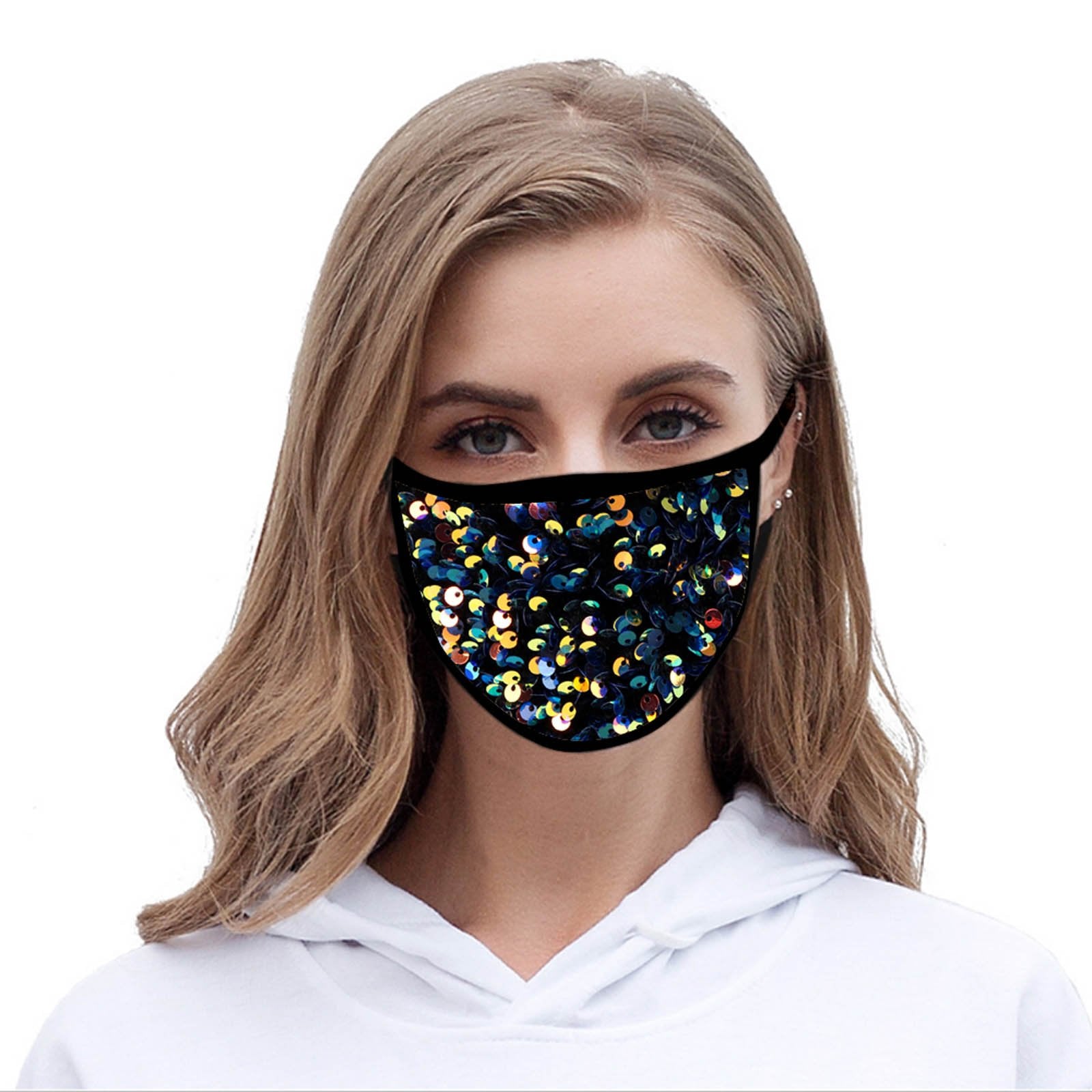 FCM-B108  American Bling Sequins Bling Pattern Print Fabric Mask Double Layer 1Pcs Set