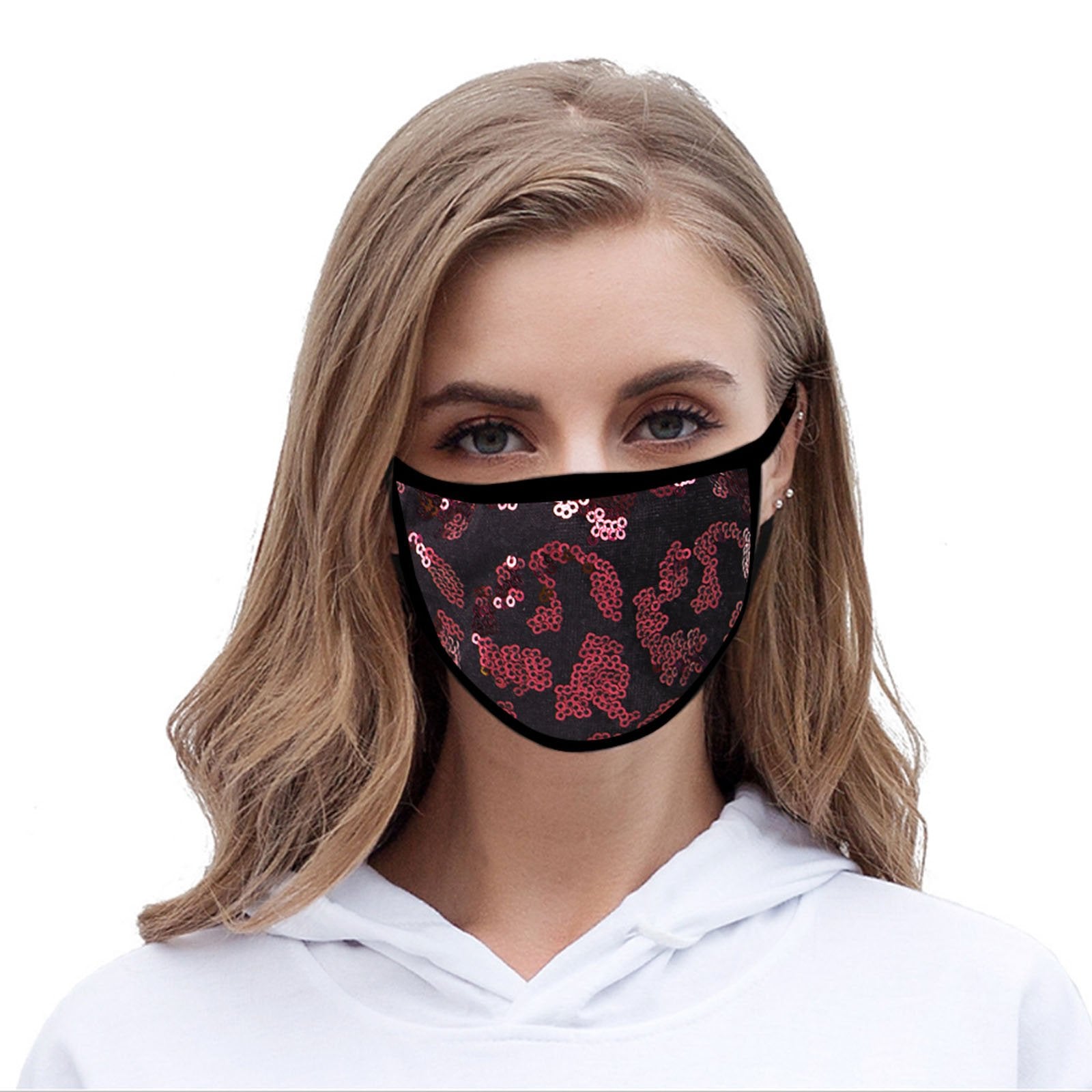 FCM-B109  American Bling Sequins Bling Fabric Mask Double Layer 1Pcs Set