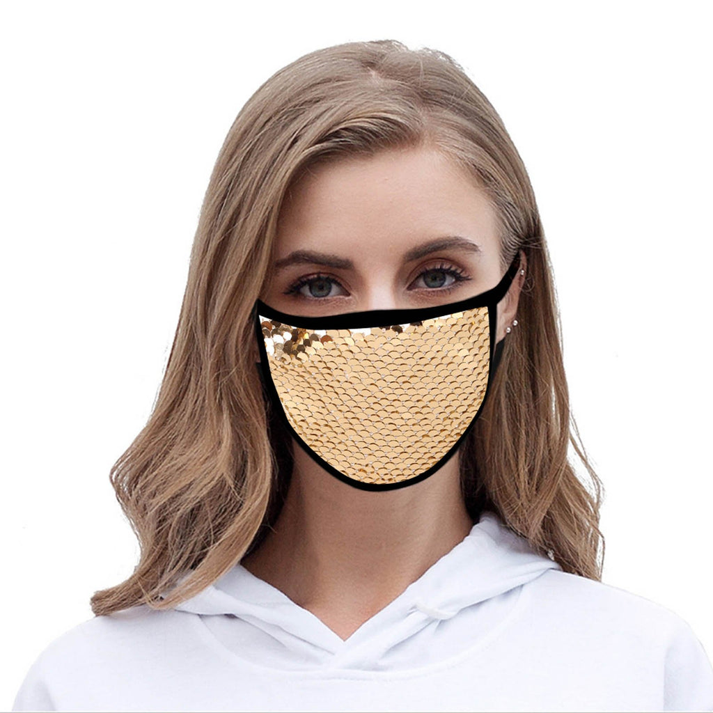 FCM-B110  American Bling Sequins Bling Fabric Mask Double Layer 1Pcs Set
