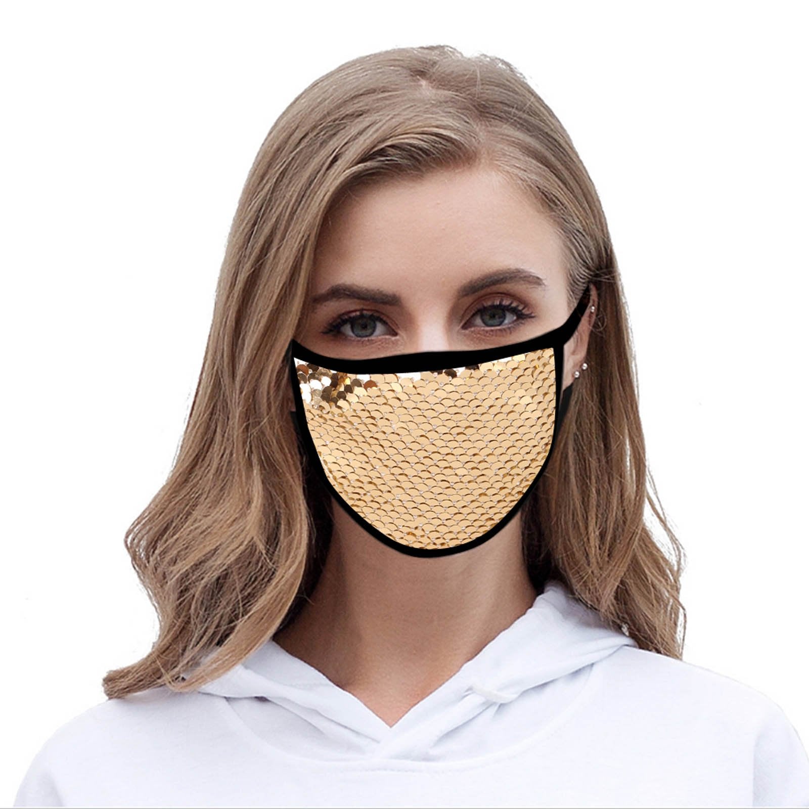 FCM-B110  American Bling Sequins Bling Fabric Mask Double Layer 1Pcs Set