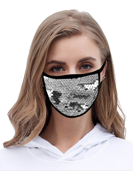 FCM-B110  American Bling Sequins Bling Fabric Mask Double Layer 1Pcs Set