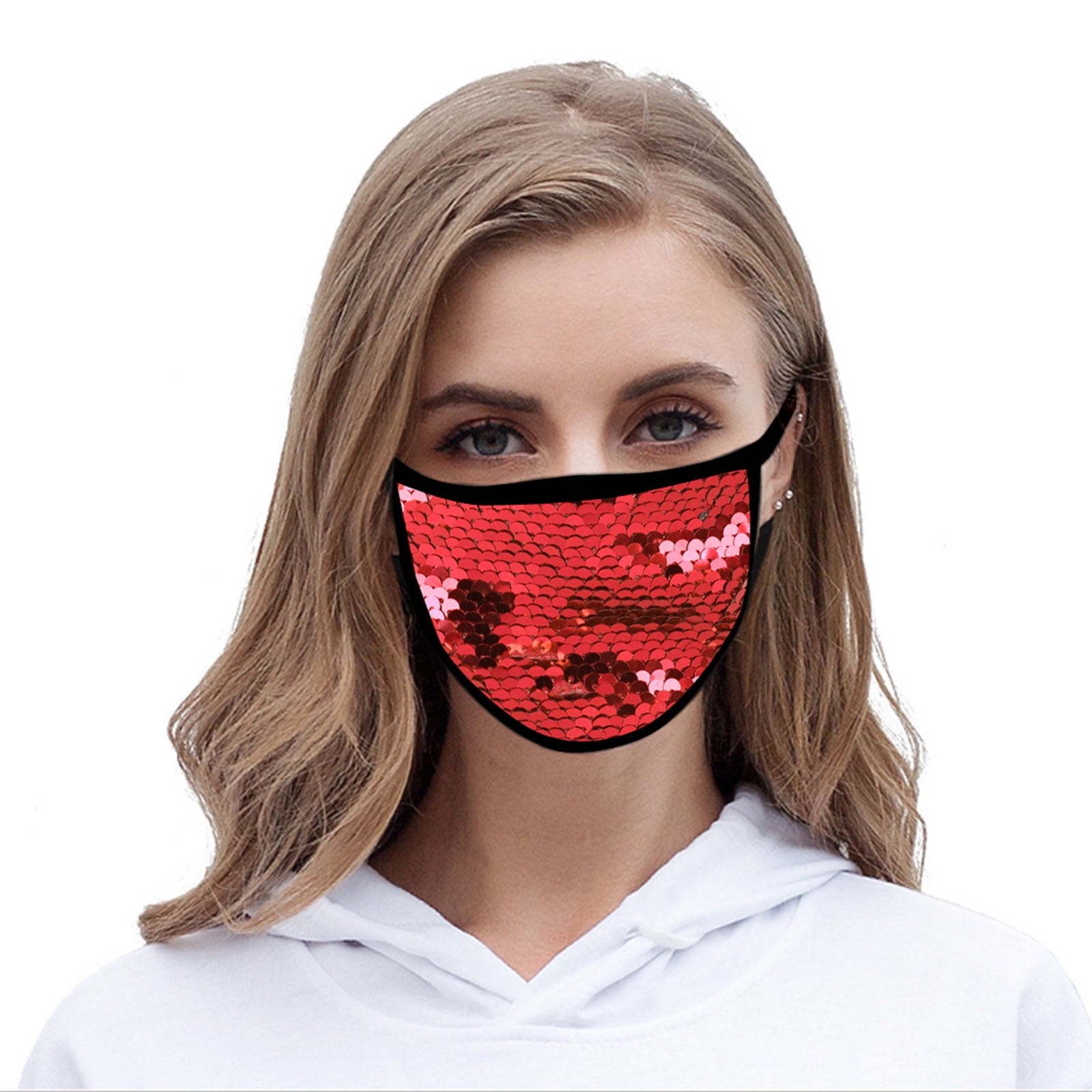 FCM-B110  American Bling Sequins Bling Fabric Mask Double Layer 1Pcs Set