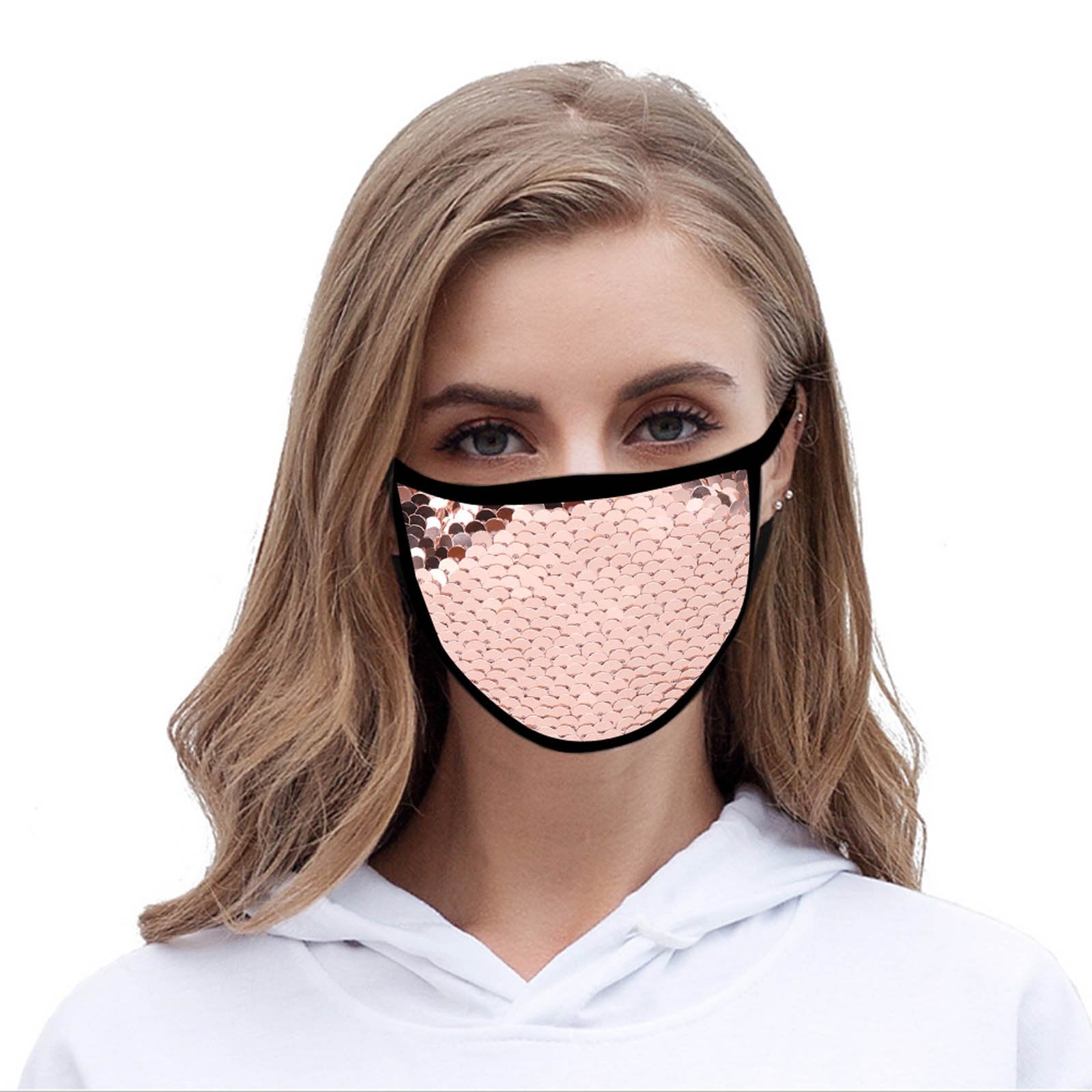 FCM-B110  American Bling Sequins Bling Fabric Mask Double Layer 1Pcs Set