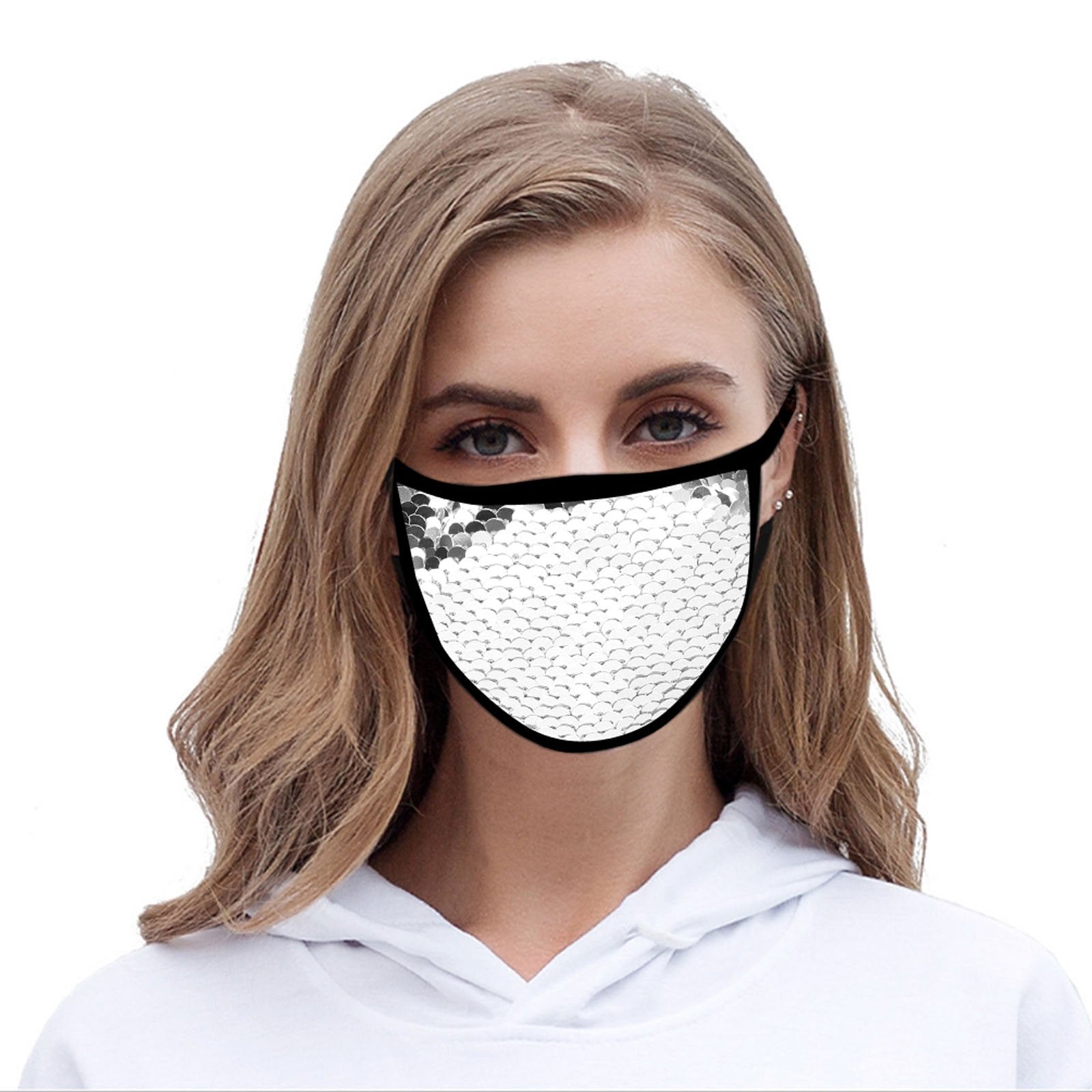 FCM-B110  American Bling Sequins Bling Fabric Mask Double Layer 1Pcs Set